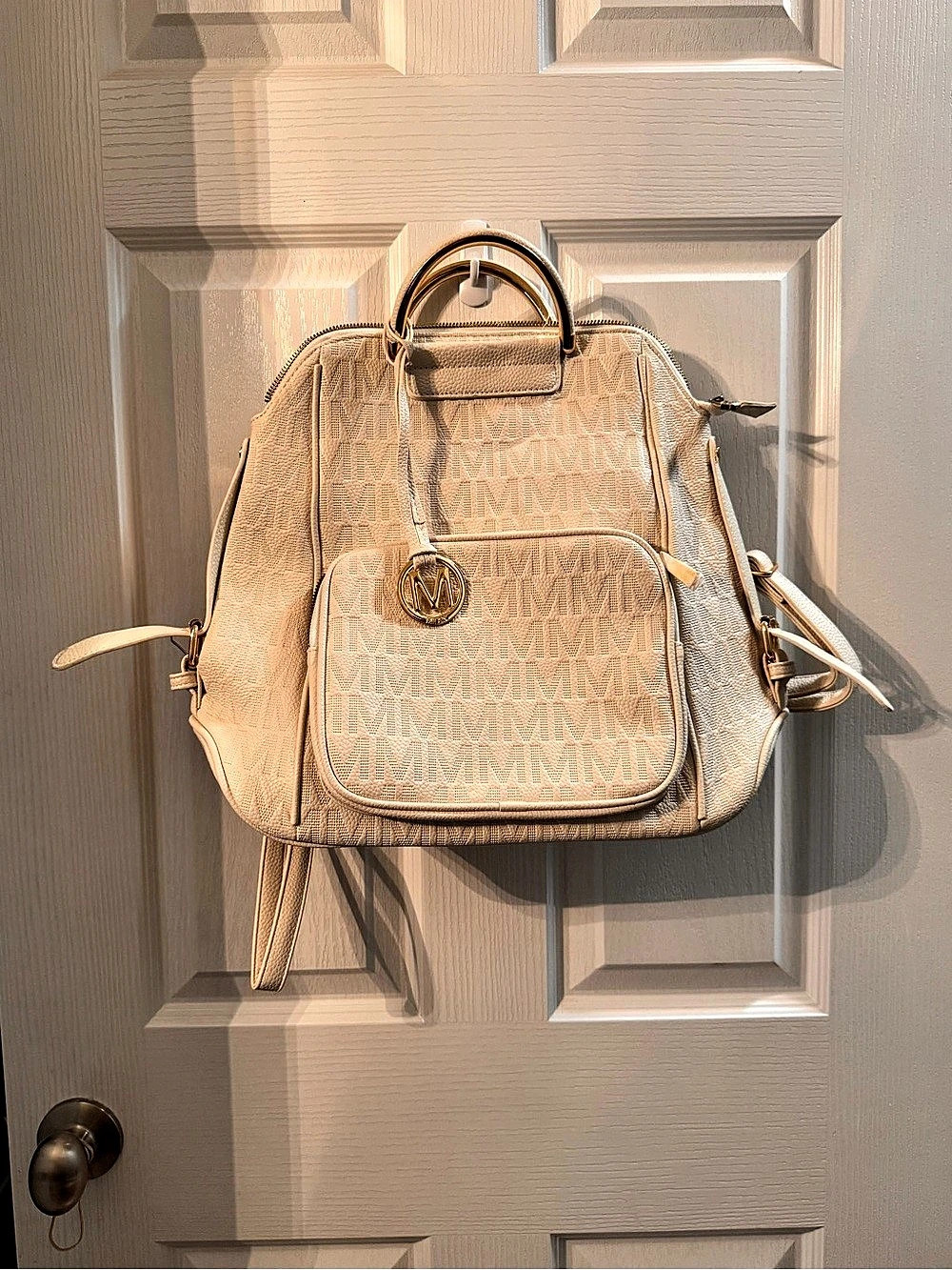 MKF Collection Cora Milan M Signature Trendy Backpack, Cream